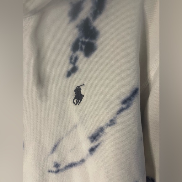 Polo Ralph Lauren Hoodie Men Small Blue White Sweatshirt Sweater Tie Dye Pony - Picture 2 of 4